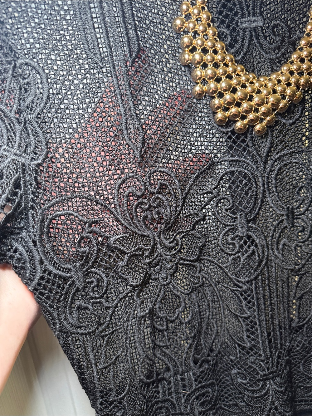 Zara Black Lace Mesh Midi Dress Bodycon Cocktail Party L - Picture 4 of 8